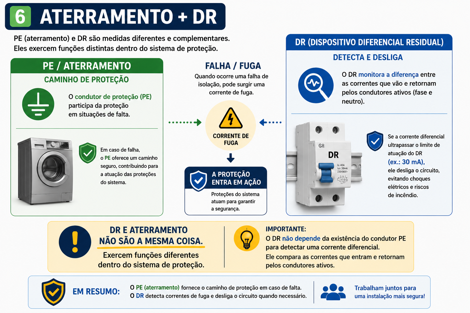 Aterramento e DR — funções diferentes e complementares no sistema de proteção