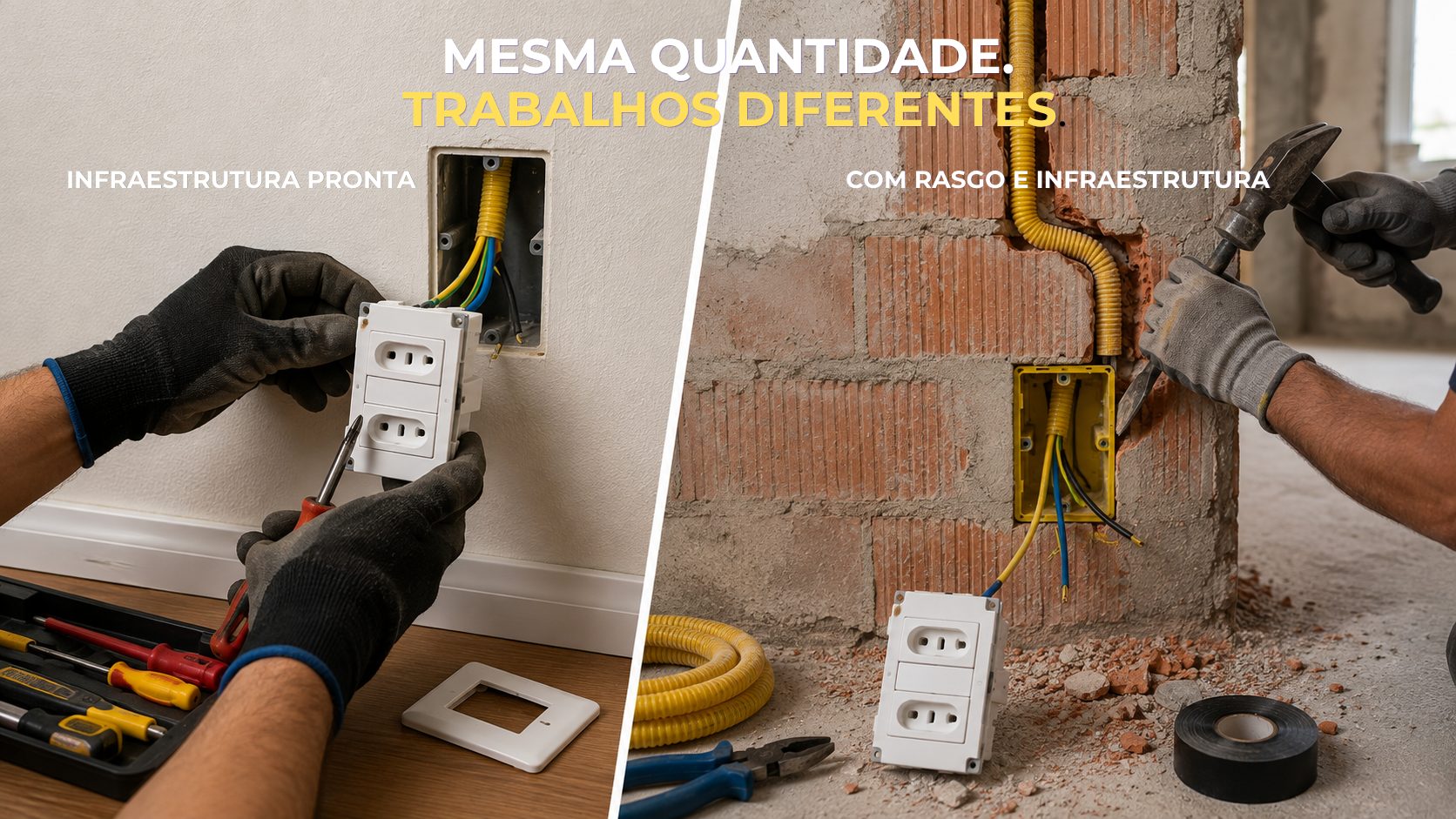 Mesma quantidade, trabalhos diferentes: infraestrutura pronta x com rasgo e infraestrutura