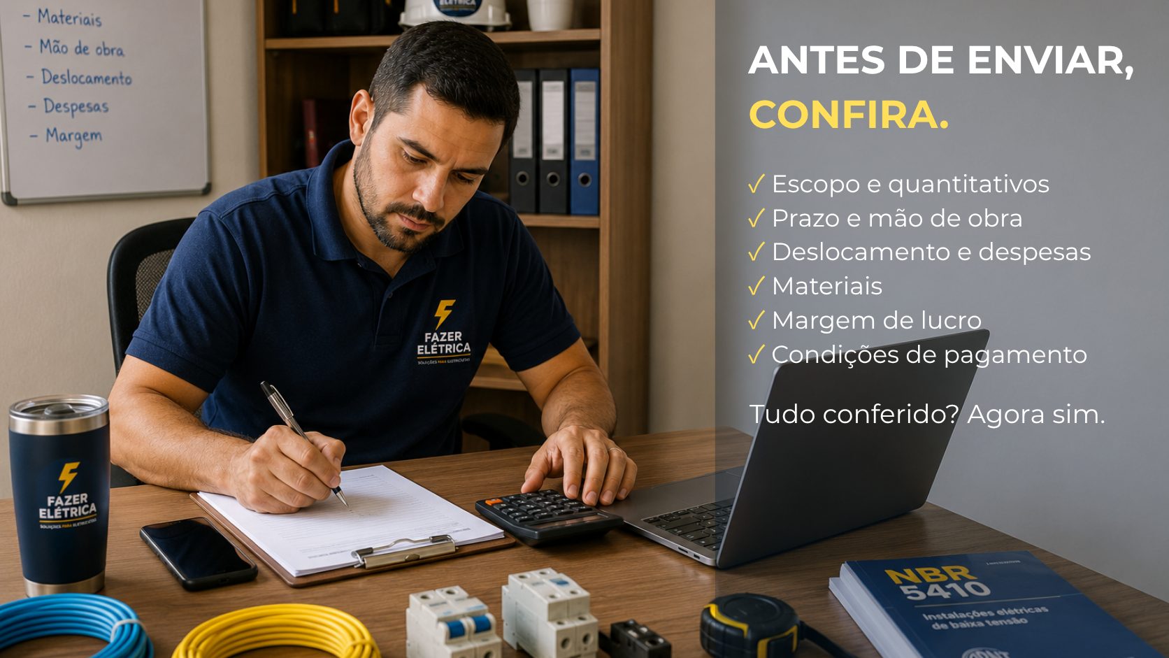 Antes de enviar, confira: escopo, prazo, deslocamento, materiais, margem e condições de pagamento
